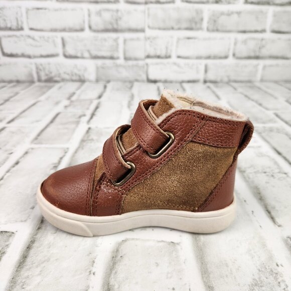 UGG Rennon II High Top Kids Sz 6 Brown Leather Suede Lined Sneaker Boot - Picture 7 of 11
